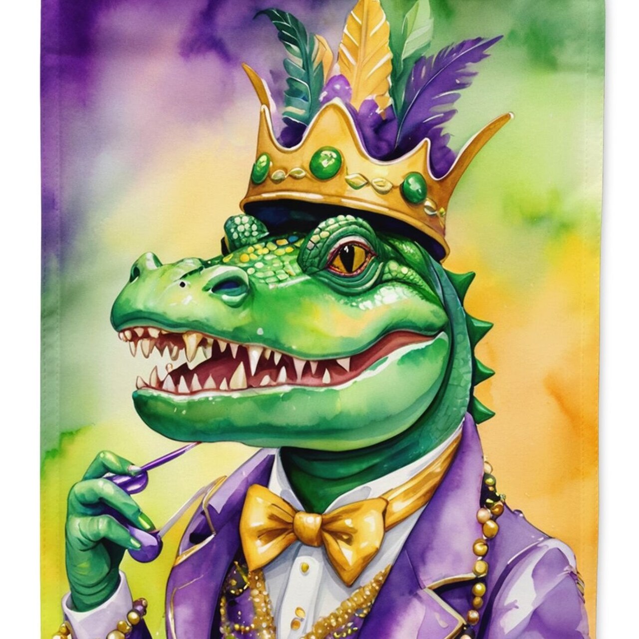 Edge Collections - 28" X 40" - Multicolor - Alligator King of Mardi Gras Outdoor Garden Banners - 1 Piece